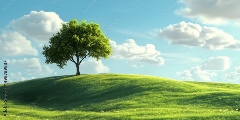Obraz premium Minimal Hill Landscape with One Tree. Generated AI