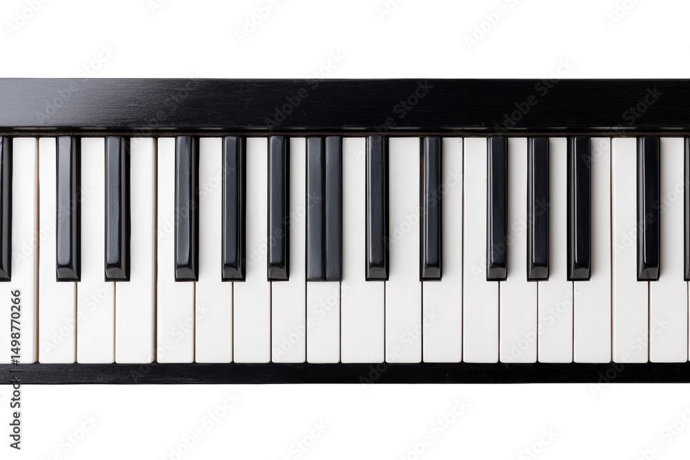 Close-up of black and white piano keyboard keys on black background, cut out Close-up of black and white piano keyboard keys on black background, cut out