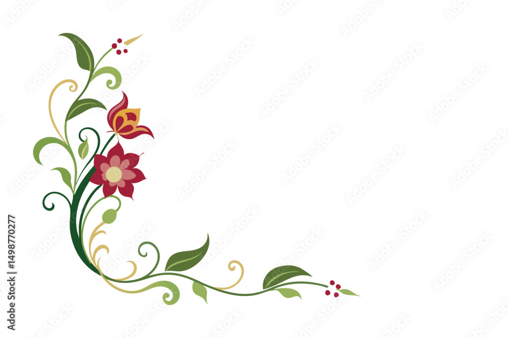 Fototapeta premium corner floral ornament on white background