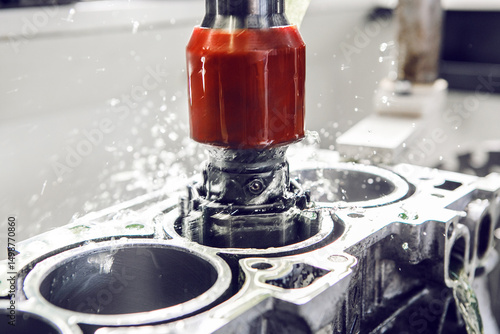 CNC Automatic Cylinder Honing Machine of engine. Car workshop, machine with a Computer numerical control.