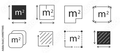 Square meter icon line quantity area, m2 measuring area sign symbol. Simple territory measurement. Flat area square meter.