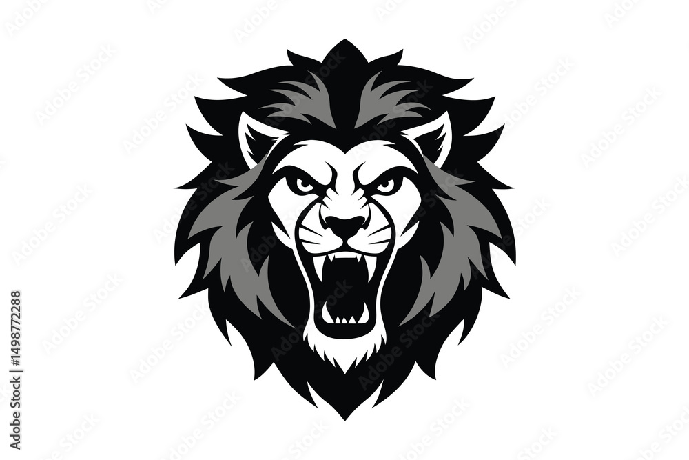 Fototapeta premium angry lion head silhouette on white background