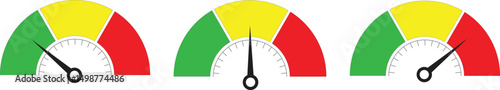 Gauge displaying performance with green yellow and red zones on white backdrop.