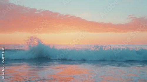 Dramatic sunset over crashing waves