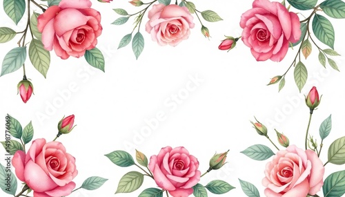 Delicate watercolor roses & leaves, repeating pattern, design, elegant, pattern