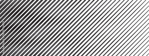 Diagonal stripe pattern with black line gradient. Transition from thick to thin shapes forms geometric background. Vector illustration.