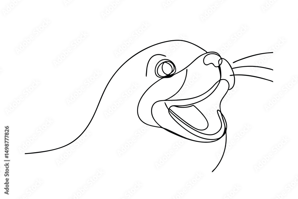 Fototapeta premium Continuous one line drawing happy seal head