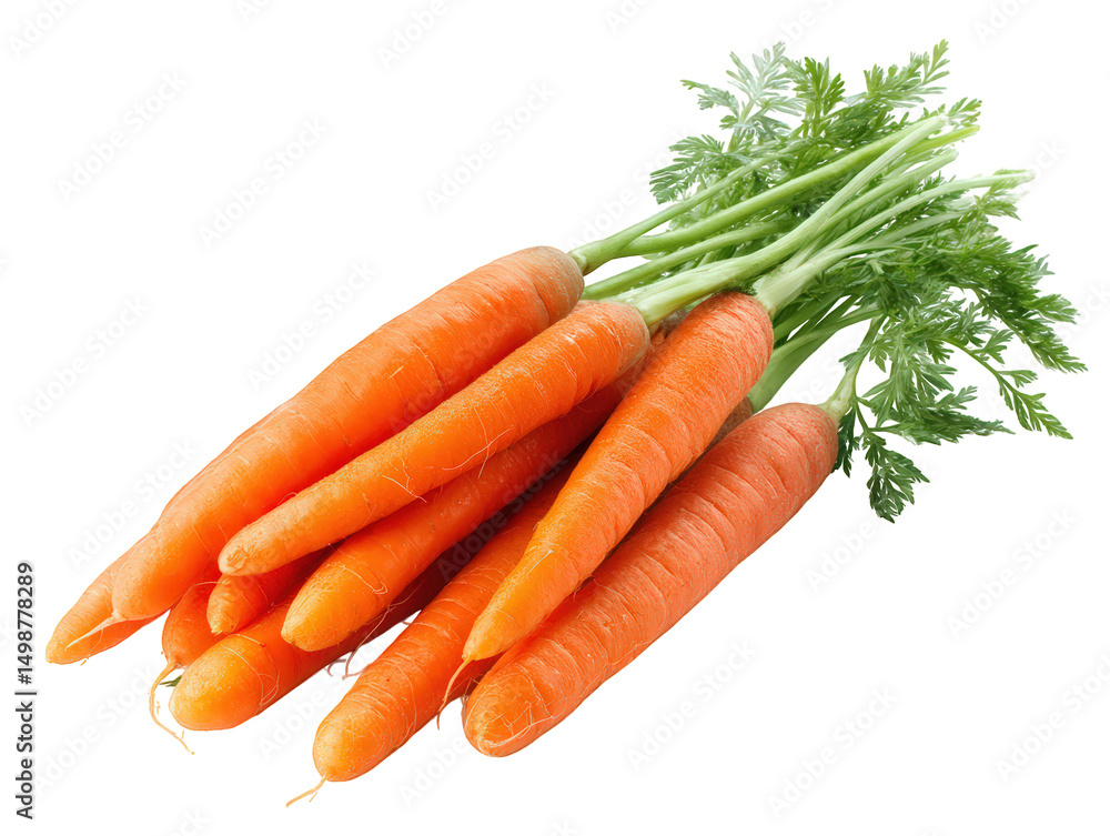 Fresh whole carrots with vibrant green stems, arranged in visually appealing manner, showcase their natural beauty and freshness, perfect for healthy meals and snacks Fresh whole carrots with vibrant green stems, arranged in visually appealing manner, showcase their natural beauty and freshness, perfect for healthy meals and snacks