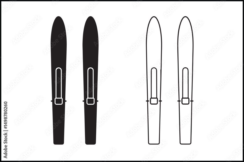 Fototapeta premium Skis Dual Style Vector Silhouette