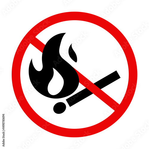 No open flame sign. No fire prohibition sign. Flat vector illustration, Match and flame