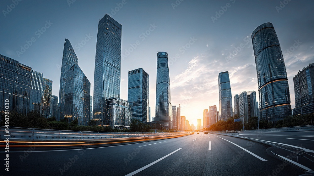 Fototapeta premium Contemporary Cityscape Skyline at Sunset with Modern Architecture