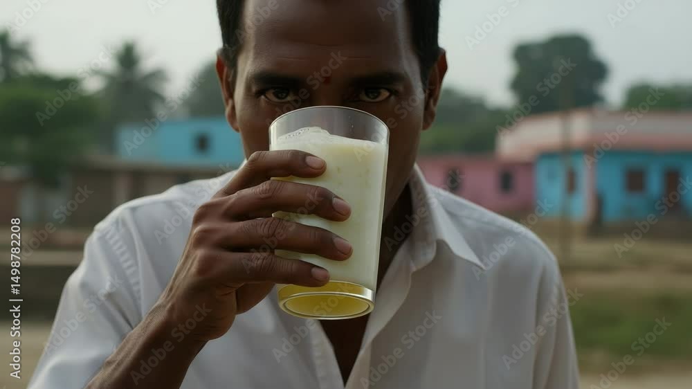 Man enjoys a drink in a peaceful rural setting, highlighting local culture and lifestyle Man enjoys a drink in a peaceful rural setting, highlighting local culture and lifestyle