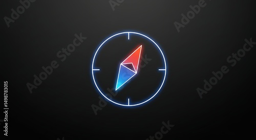 Glowing Neon Compass Icon on Dark Background