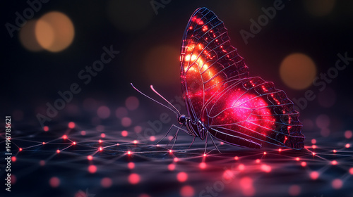 Colorful digital butterfly transforming, symbolizing evolution from traditional to tech-driven life, representing innovation, growth, and a successful future business.