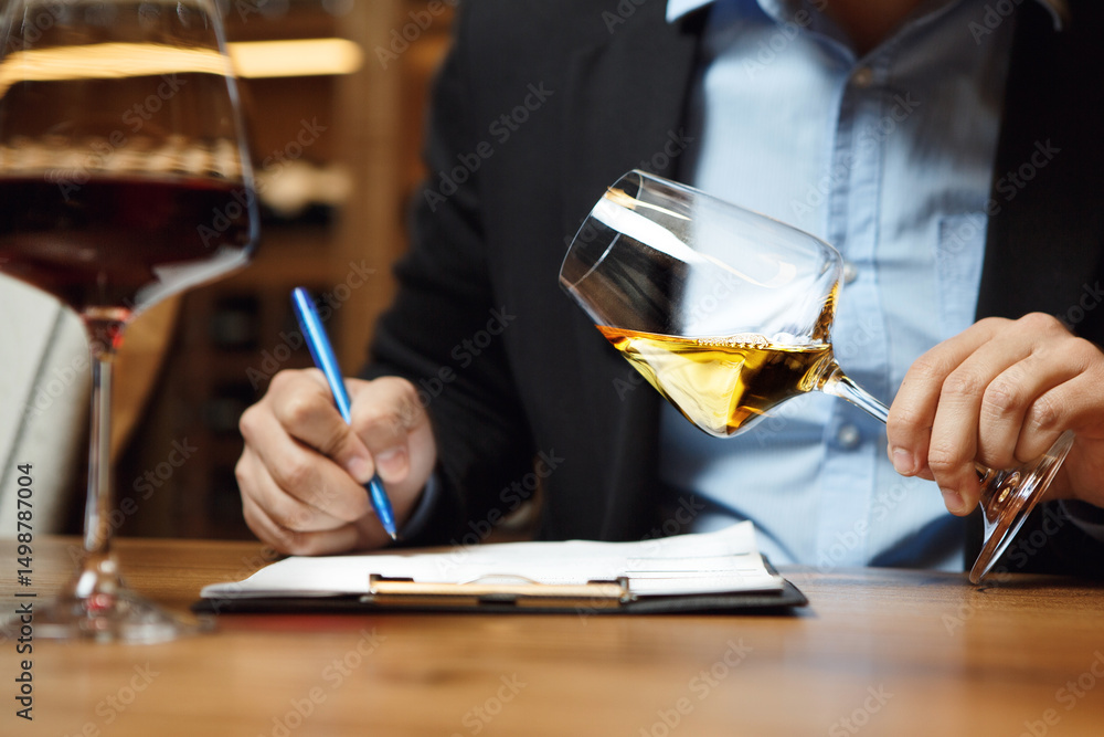 Sommelier Writing Notes With Glass of Wine Sommelier Writing Notes With Glass of Wine