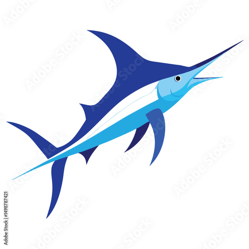 a graceful watercolor of a blue marlin with a long