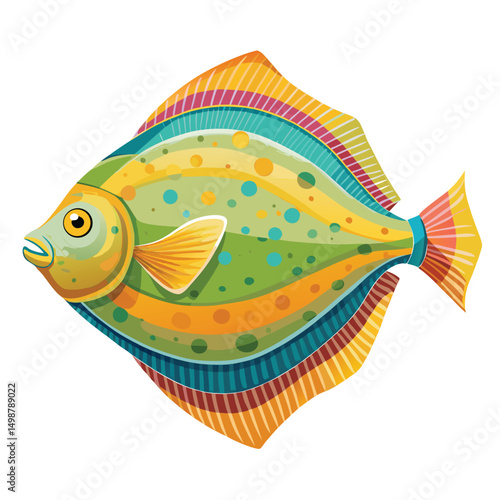 a vivid watercolor of a flounder fish with its flat body