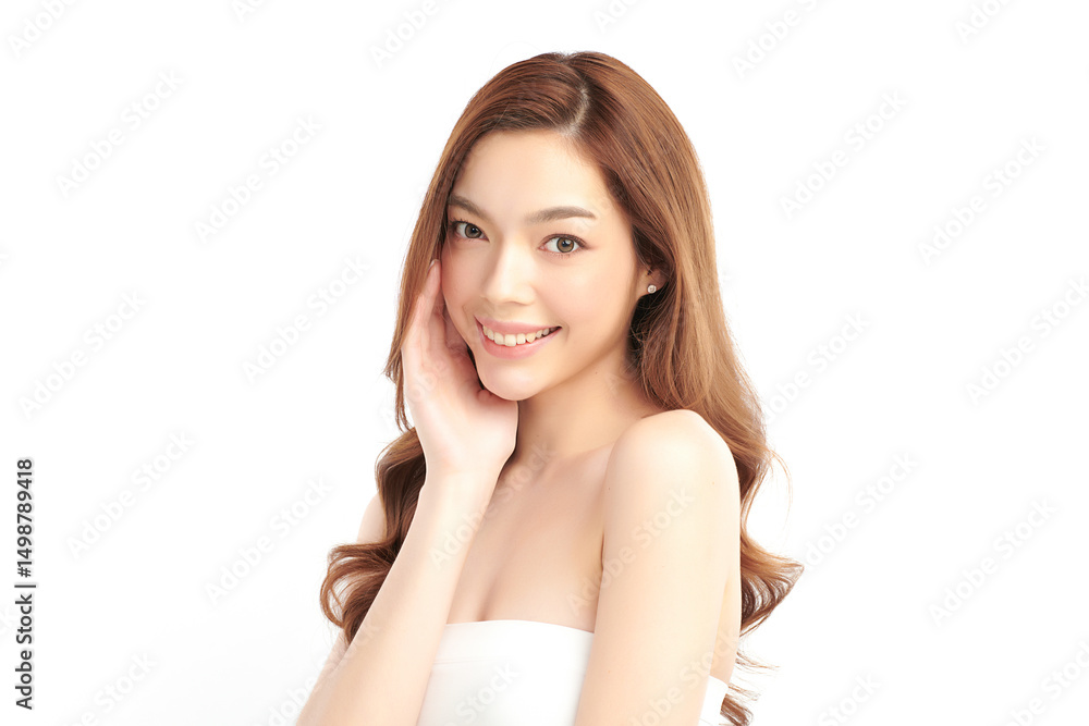 A beautiful young Asian woman with clean, fresh skin against a white background. Skincare, facial treatment, cosmetology, beauty, and spa. An elegant portrait of an Asian woman. A beautiful young Asian woman with clean, fresh skin against a white background. Skincare, facial treatment, cosmetology, beauty, and spa. An elegant portrait of an Asian woman.