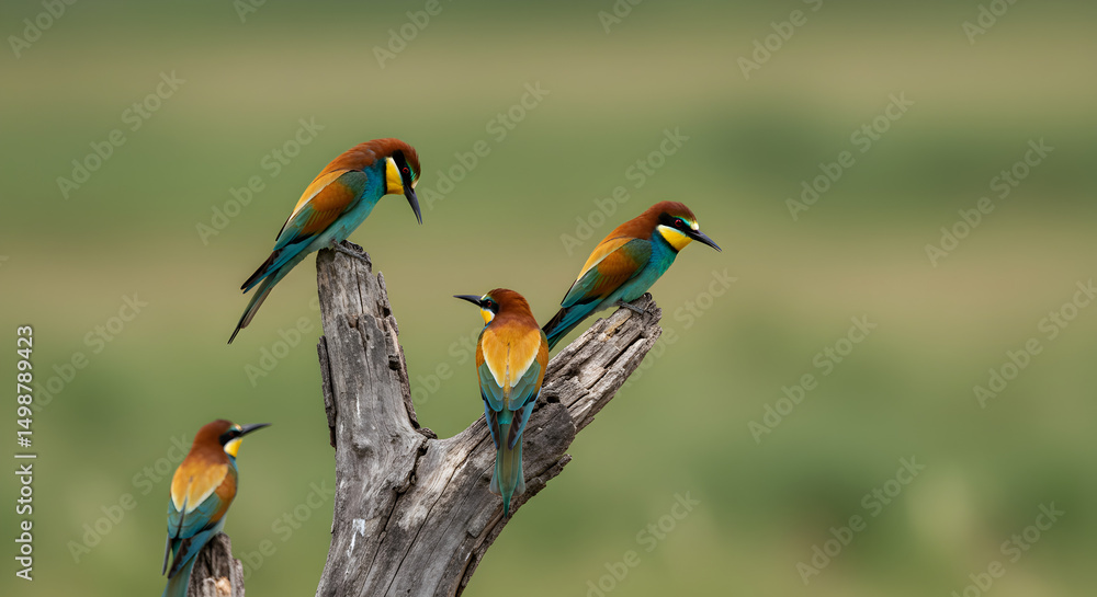 Fototapeta premium European Bee-eaters on Branch: Stunning Wildlife Photo