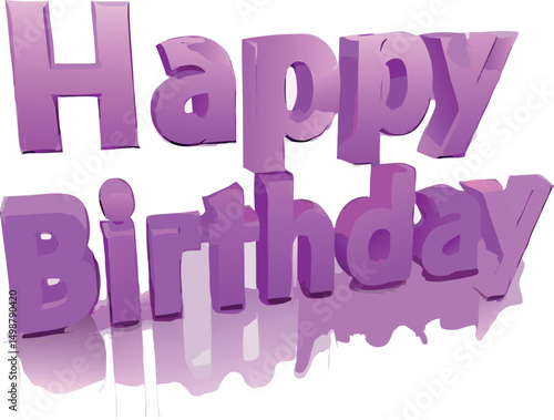 Happy Birthday spelled out with pink and purple letter magnets on no background.