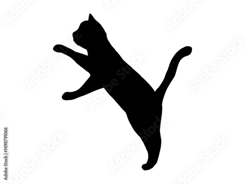 cat silhouette 7　手を伸ばすネコのシルエット