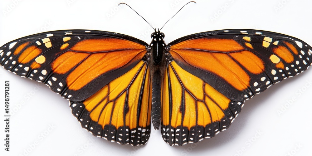 Obraz premium Beautiful Monarch Butterfly Wings Detailed Closeup Nature Insect art wild free black white spots