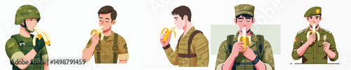 soldier character vector eating banana