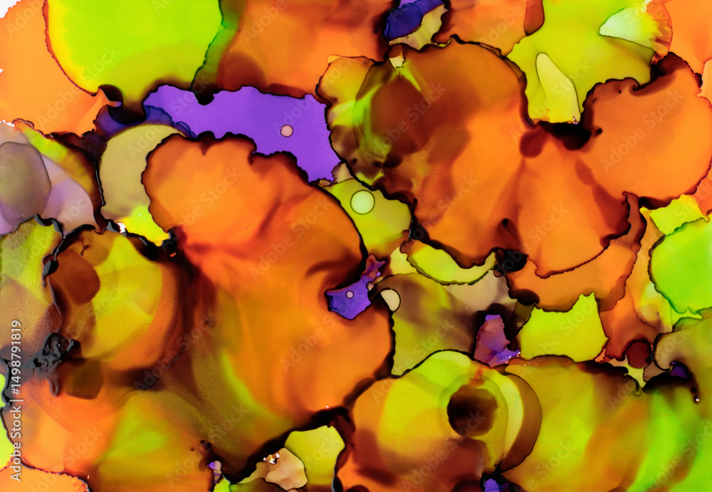 Bright colors blend together in an abstract alcohol ink art Bright colors blend together in an abstract alcohol ink art