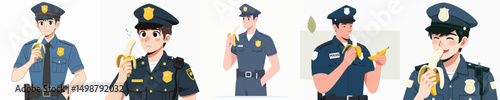 police character vector eating banana