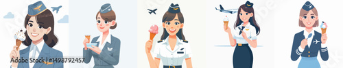 vector character stewardess eating ice cream