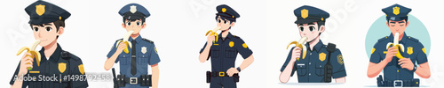 police character vector eating banana