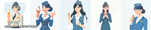 vector character stewardess eating ice cream