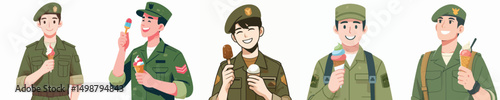 soldier character vector eating ice cream