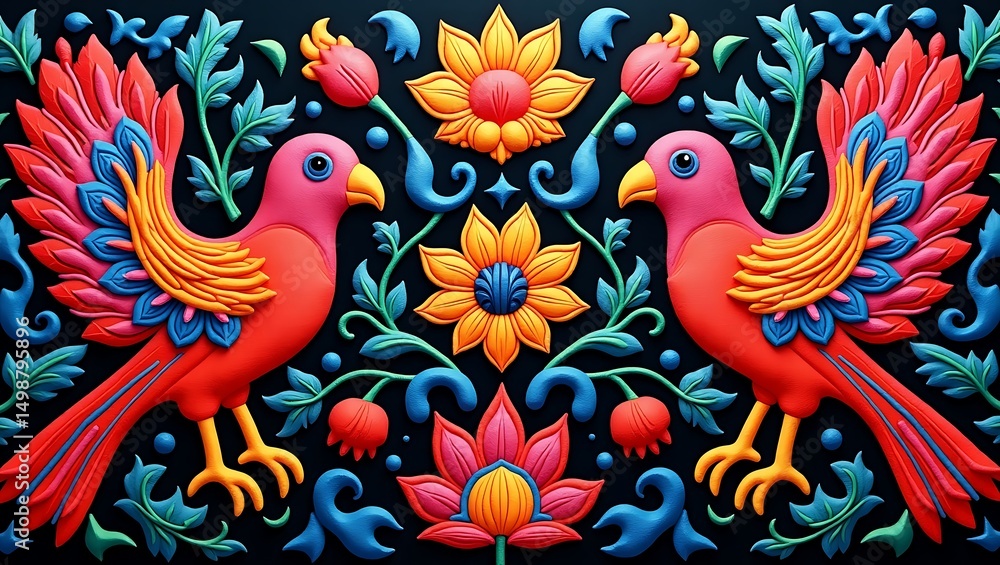 Fototapeta premium richly detailed and colorful Hispanic textile embroidery design
