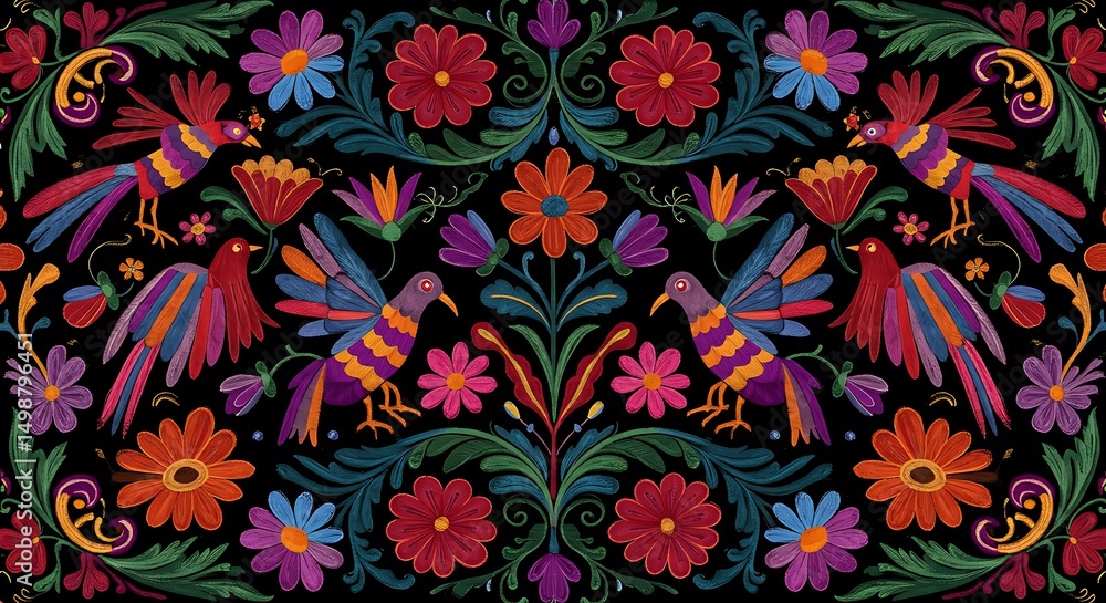  richly detailed and colorful Hispanic textile embroidery design