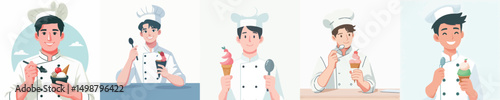 chef character vector eating ice cream