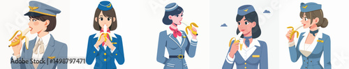 vector character stewardess eating banana