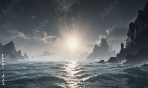 Wallpaper Mural Ethereal mist ascends from inky, undulating ocean,  fog,  vapor Torontodigital.ca