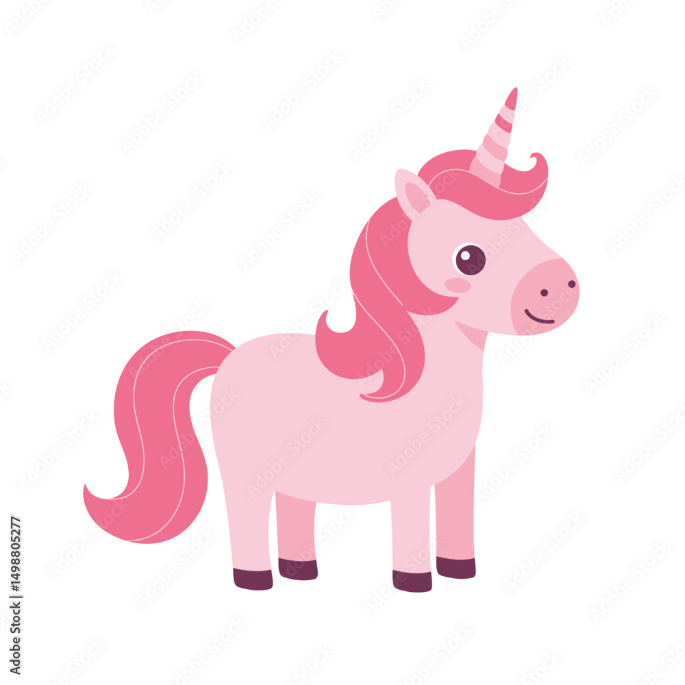 Naklejka premium Pink Cartoon Unicorn – Whimsical Fantasy Creature Illustration