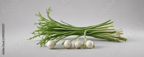 Wallpaper Mural Freshly harvested green onion bulbs with vibrant stems, isolated on white , stock photo, cooking Torontodigital.ca