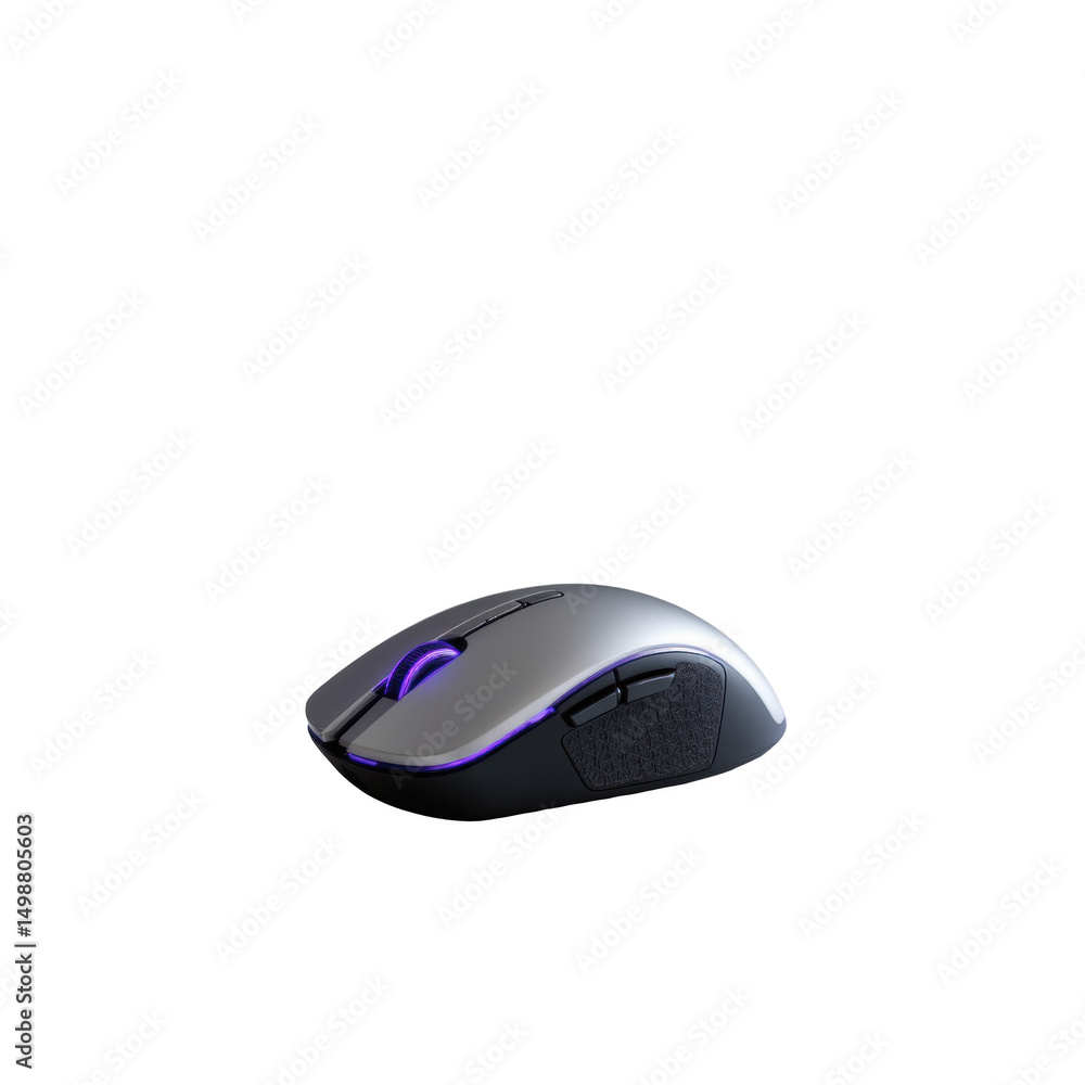 Sleek wireless computer mouse with ergonomic design and illuminated scroll wheel. Sleek wireless computer mouse with ergonomic design and illuminated scroll wheel.