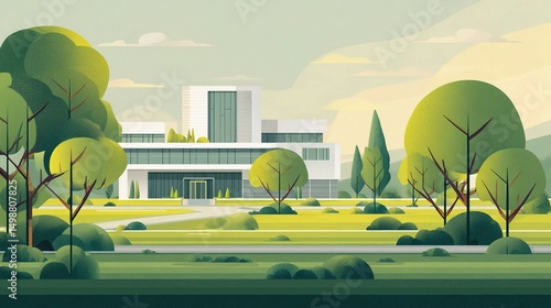 Minimalist Illustration of a Corporate Campus Layout Design photo