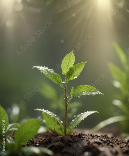 Wallpaper Mural Tiny seedling reaching for sunlight, dew drops glistening on leaves, soft focus background, new growth, dew Torontodigital.ca