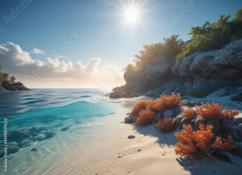 Wallpaper Mural Sunbeams illuminate vibrant coral reef, sandy seabed, clear blue ocean ,  landscape,  background,  seabed Torontodigital.ca