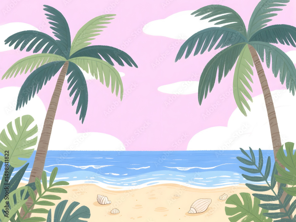 Naklejka premium Summer tropical beach palm tree illustration
