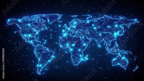 Wallpaper Mural Global network map, glowing blue lines and dots Torontodigital.ca