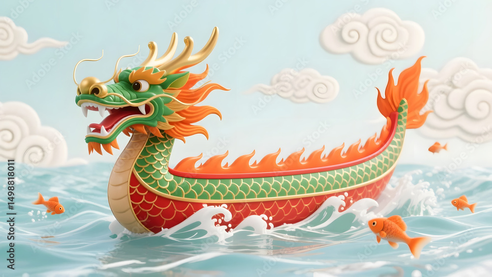 Fototapeta premium 3D illustration of Dragon Boat Racing for the Dragon Boat Festival