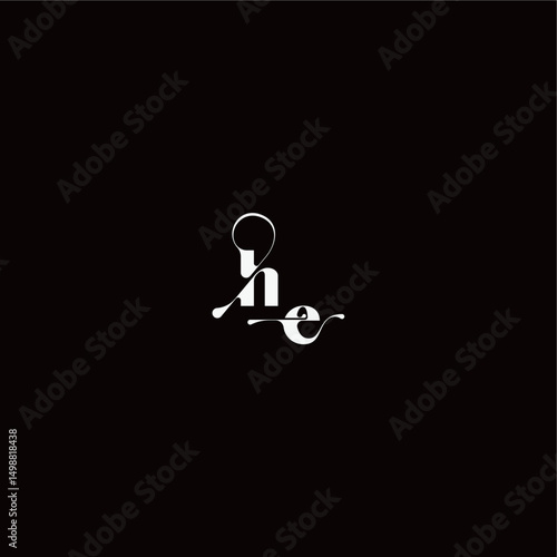 organic hairline logo wedding typography initial letter monogram style and elegant concept HE