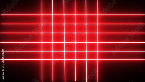 Horizontal neon line from right to left on black screen. Abstract glowing neon lights blinking lines 