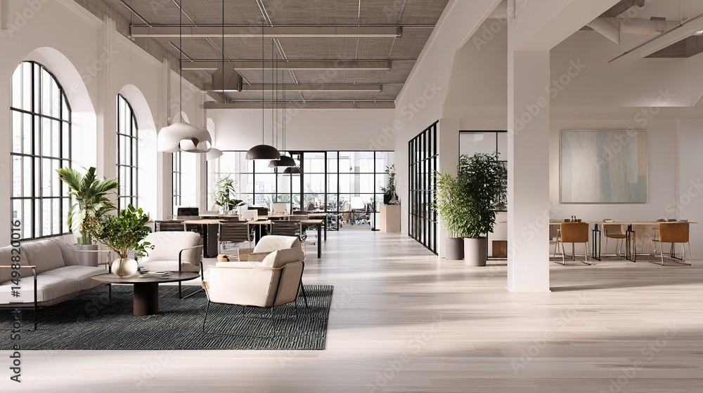 Minimalist Coworking Space with Open Plan Design and Natural Light Minimalist Coworking Space with Open Plan Design and Natural Light